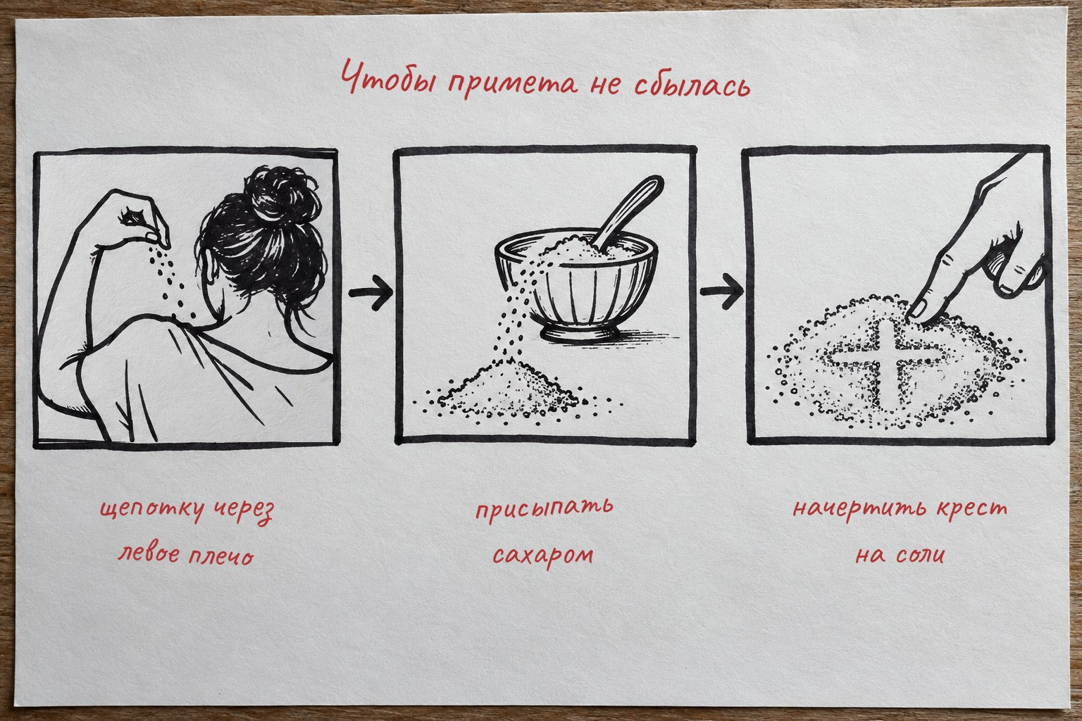 Три самых распространённых способа «отменить» примету: щепотка через плечо, сахар сверху и крест на соли